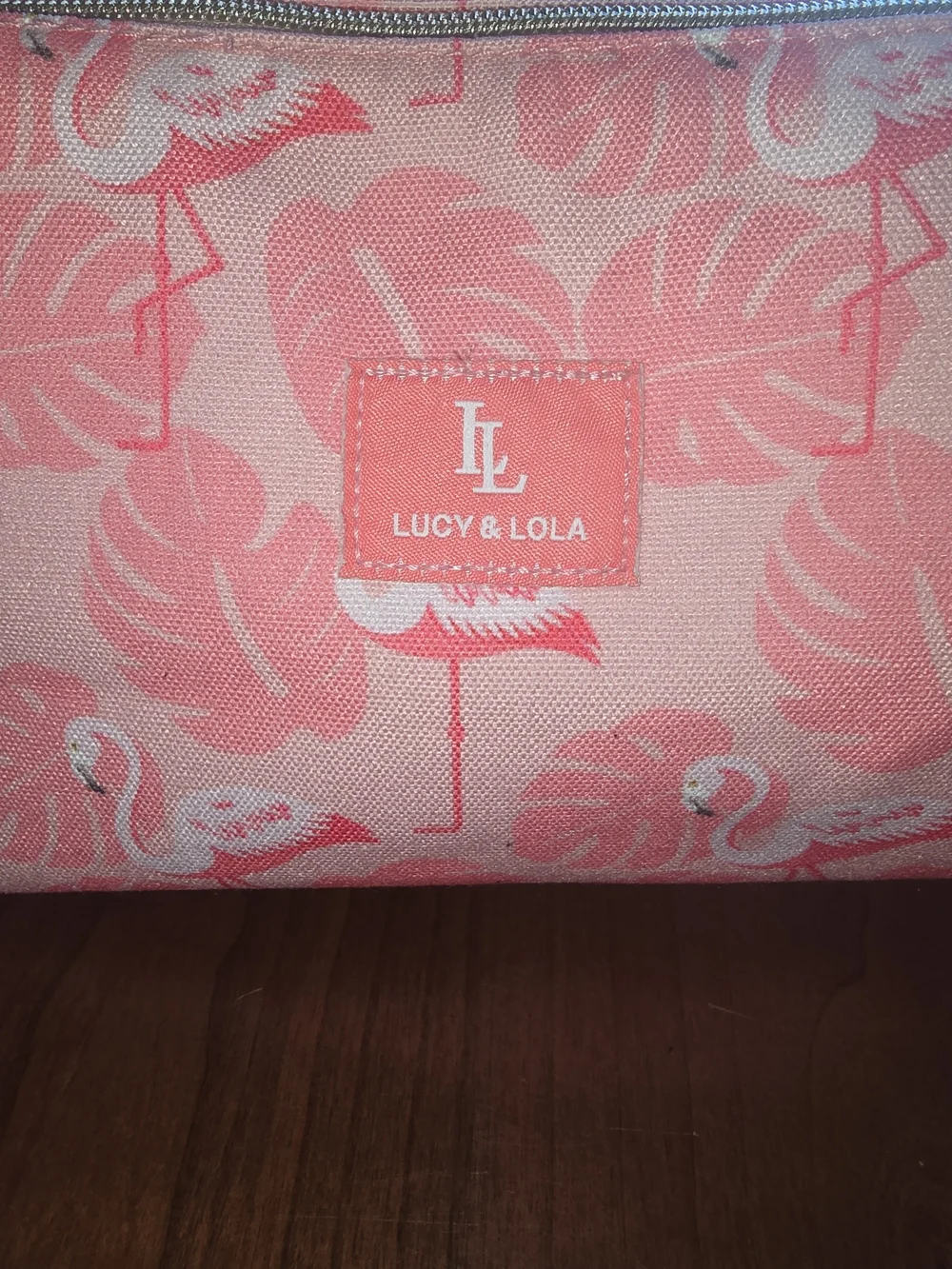 Lucy & Lola Pink Flamingo Print Canvas Cosmetic Pouch, New with Tags